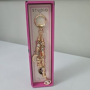 Studio Gold and Pink Beaded Charm Keyring